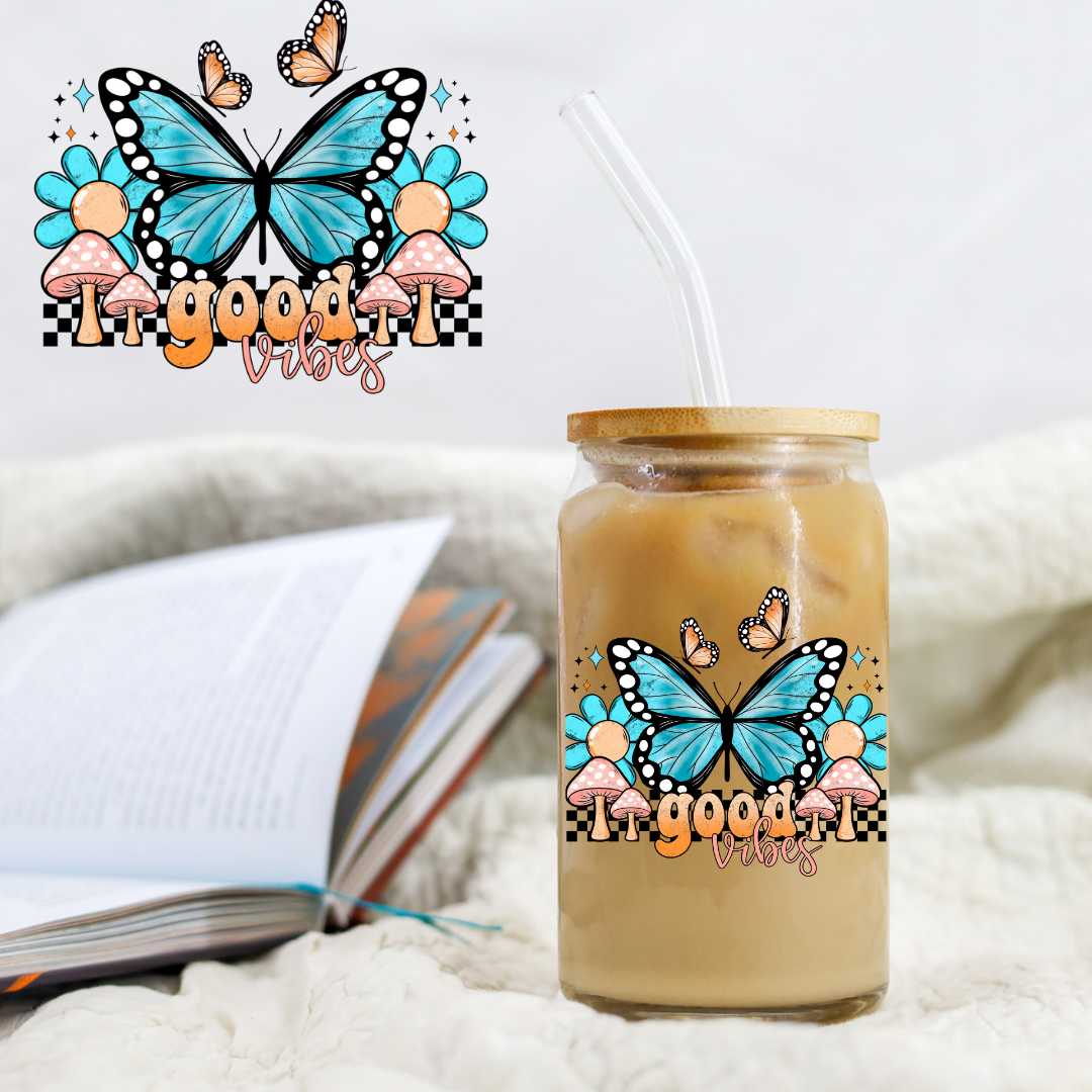 Aqua Butterfly Good Vibes - UV DTF Libby Decal Cerra Exclusive