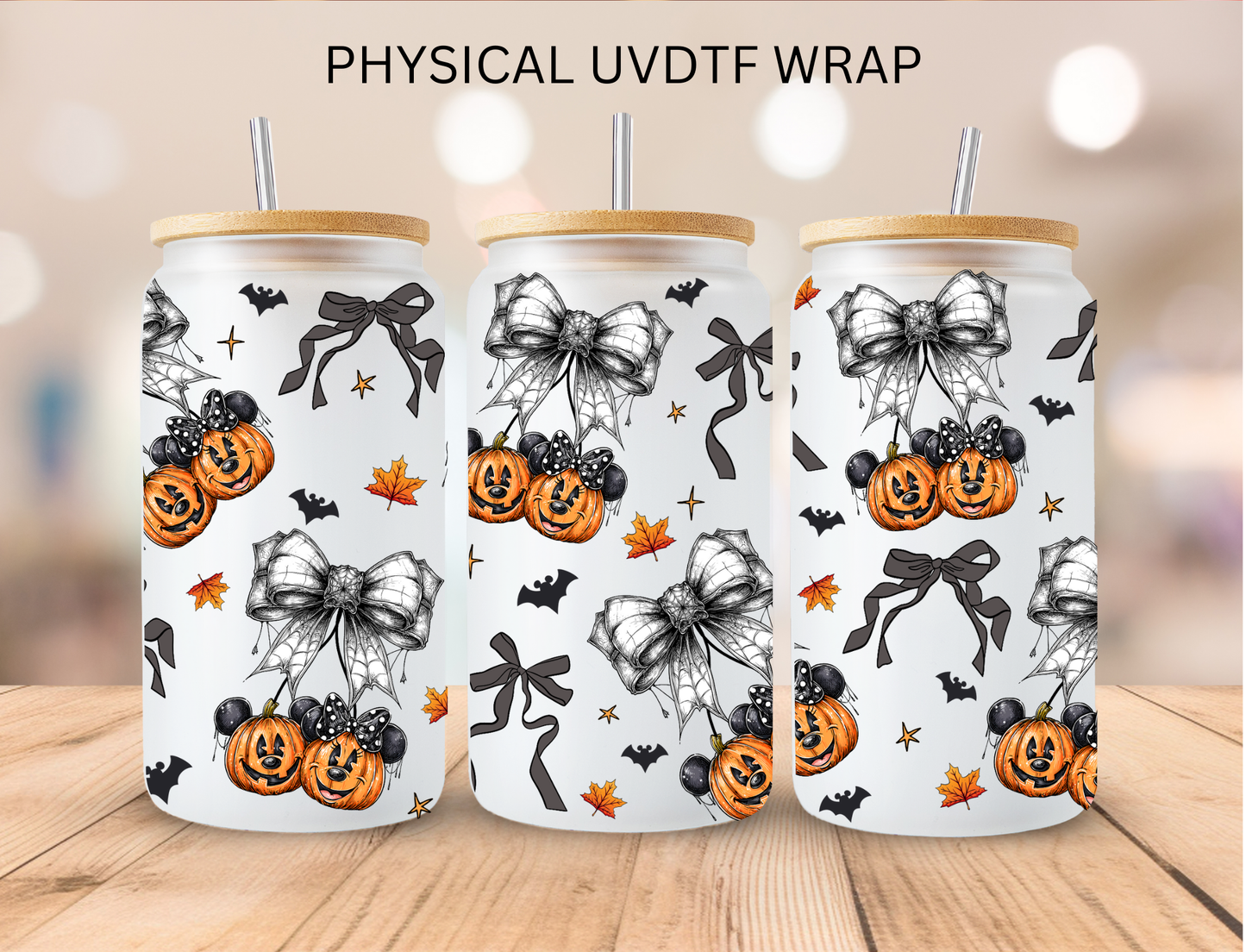 Halloween Mouse Pumpkin Bows - 16 oz / 20 oz Libby UV DTF Wrap