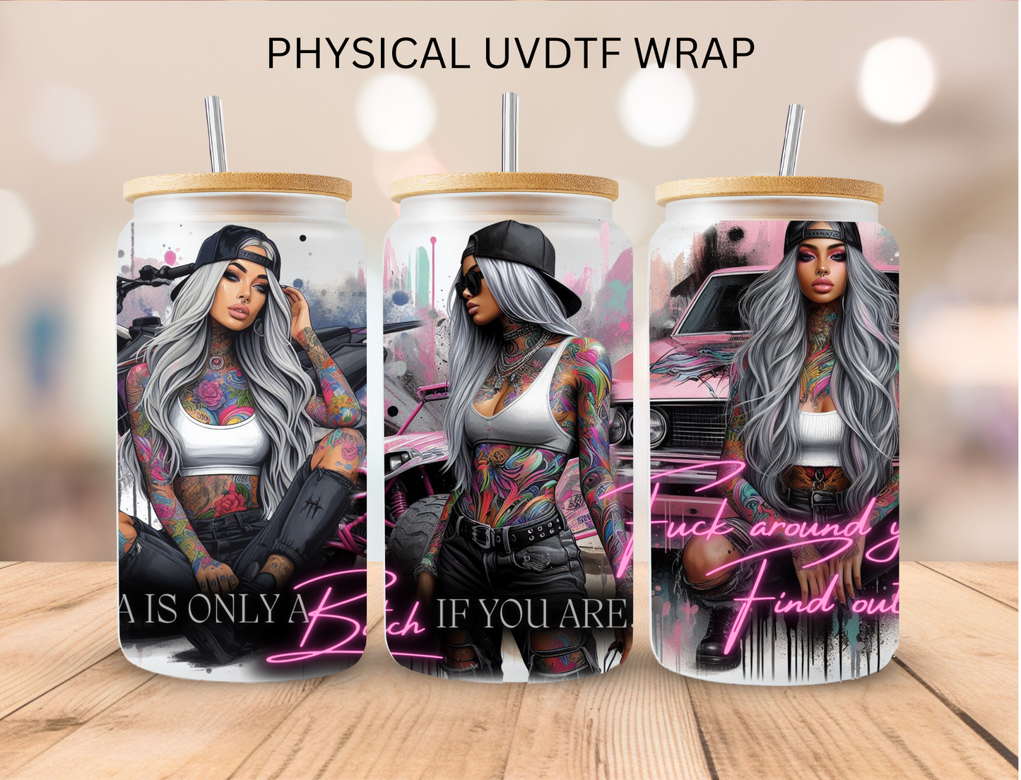 Tatted Car Girl - 16 oz / 20 oz Libby UV DTF Wrap