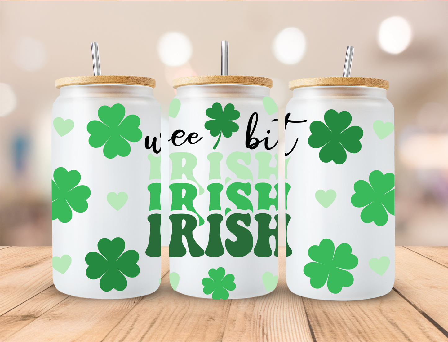 Saint Patrick's Wee Bit Lucky - 16 oz / 20 oz Libby UV DTF Wrap