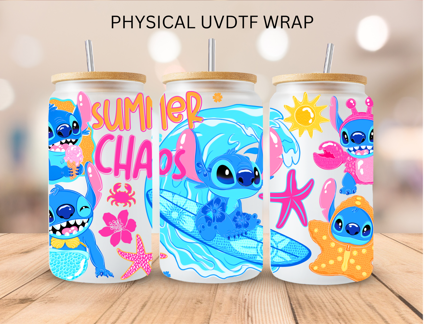 Blue Aliens Summer Chaos - 16 oz / 20 oz Libby UV DTF Wrap