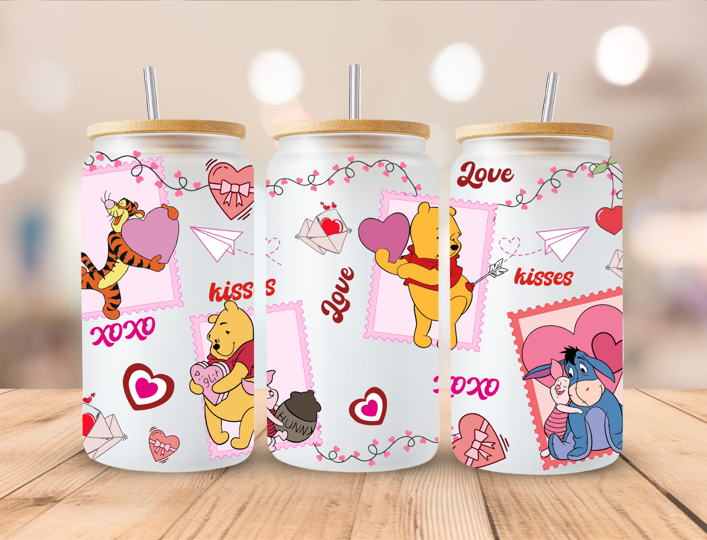 Valentines Bear Friends Stamps - 16 oz / 20 oz Libby UV DTF Wrap