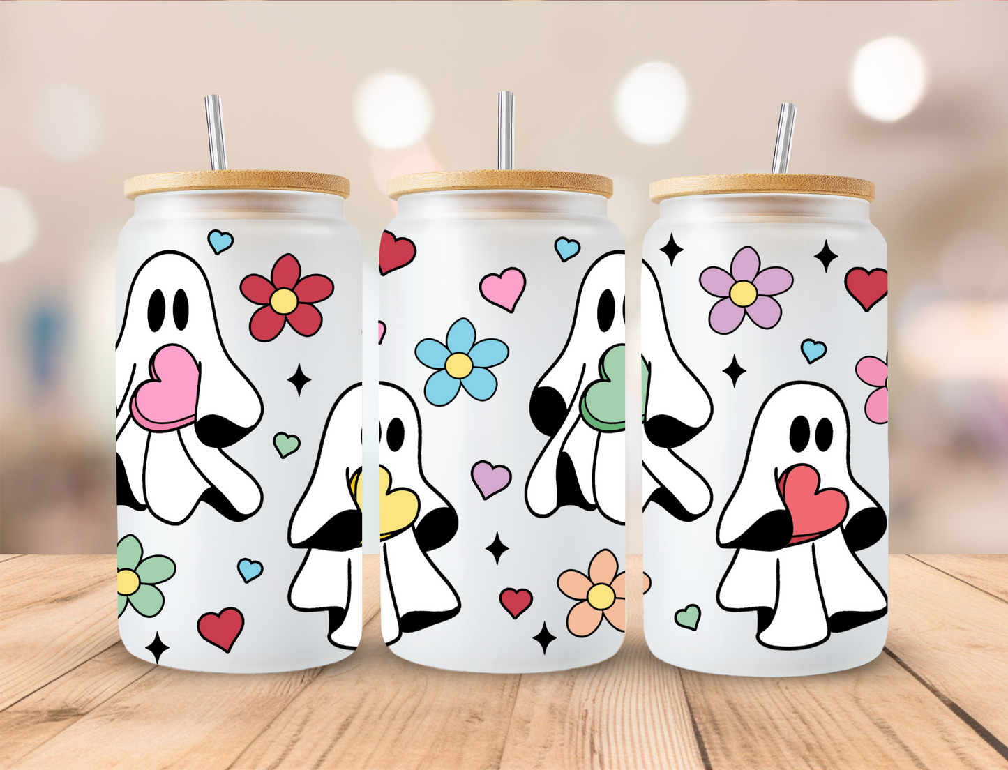 Valentines Ghost Candy - 16 oz Libby UV DTF Wrap