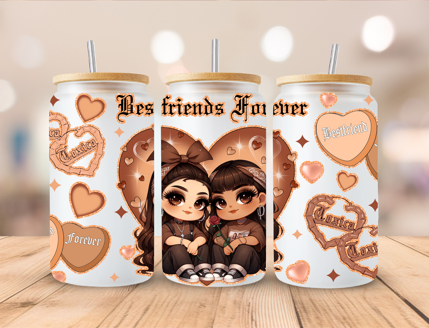 Valentines Best Friends Forever - 16 oz / 20 oz Libby UV DTF Wrap