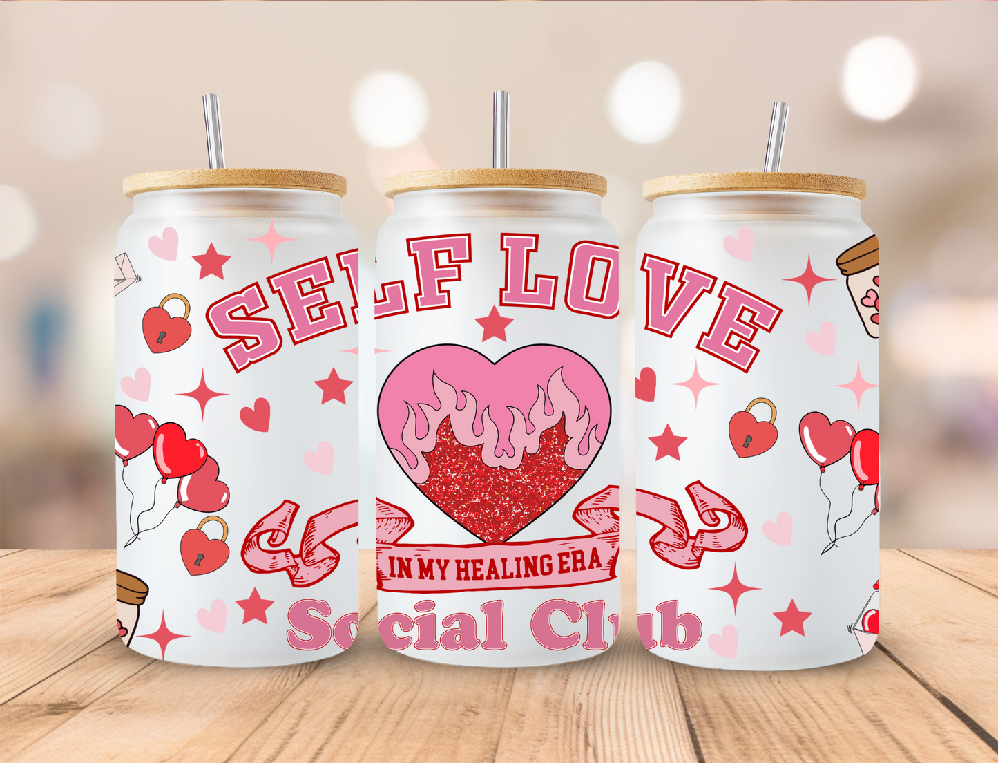 Valentines Self Love Social Club - 16 oz / 20 oz Libby UV DTF Wrap