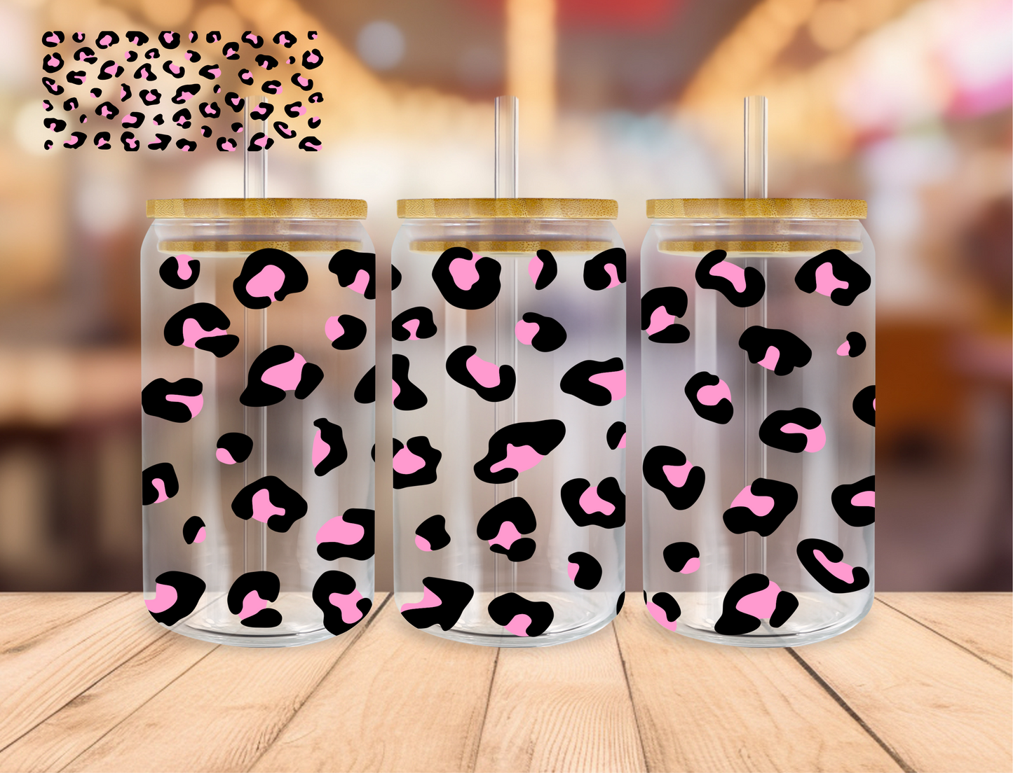 Pink Leopard - 16 oz / 20 oz Libby UV DTF Wrap