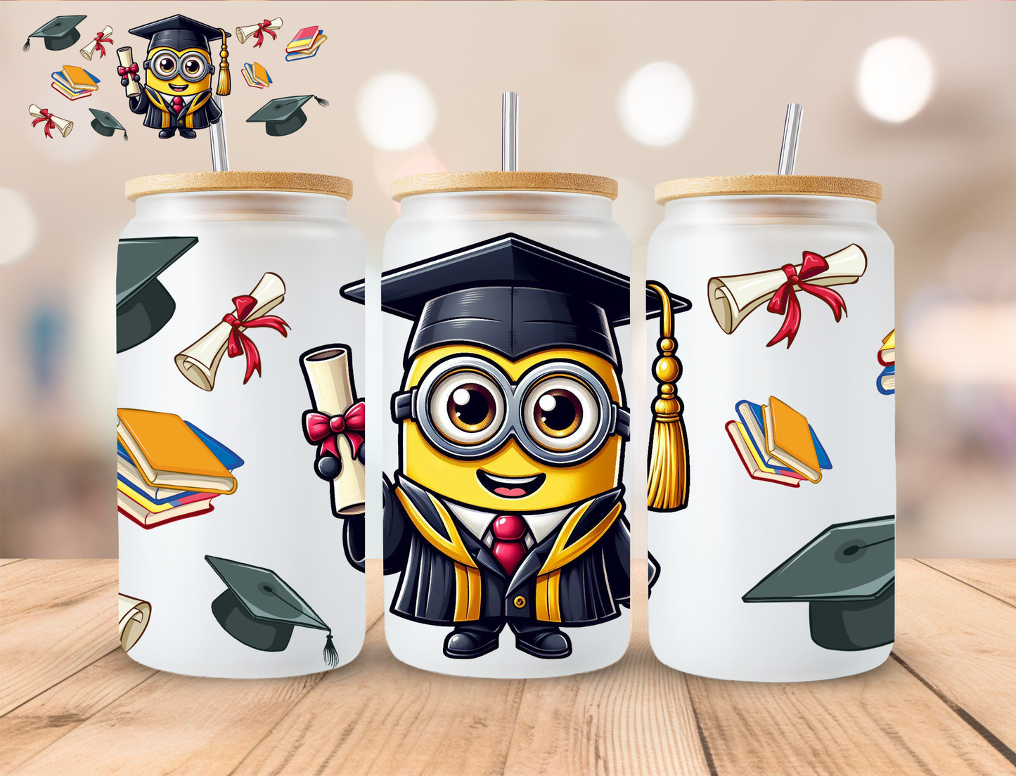 Graduate Yellow Alien - 16 oz / 20 oz Libby UV DTF Wrap