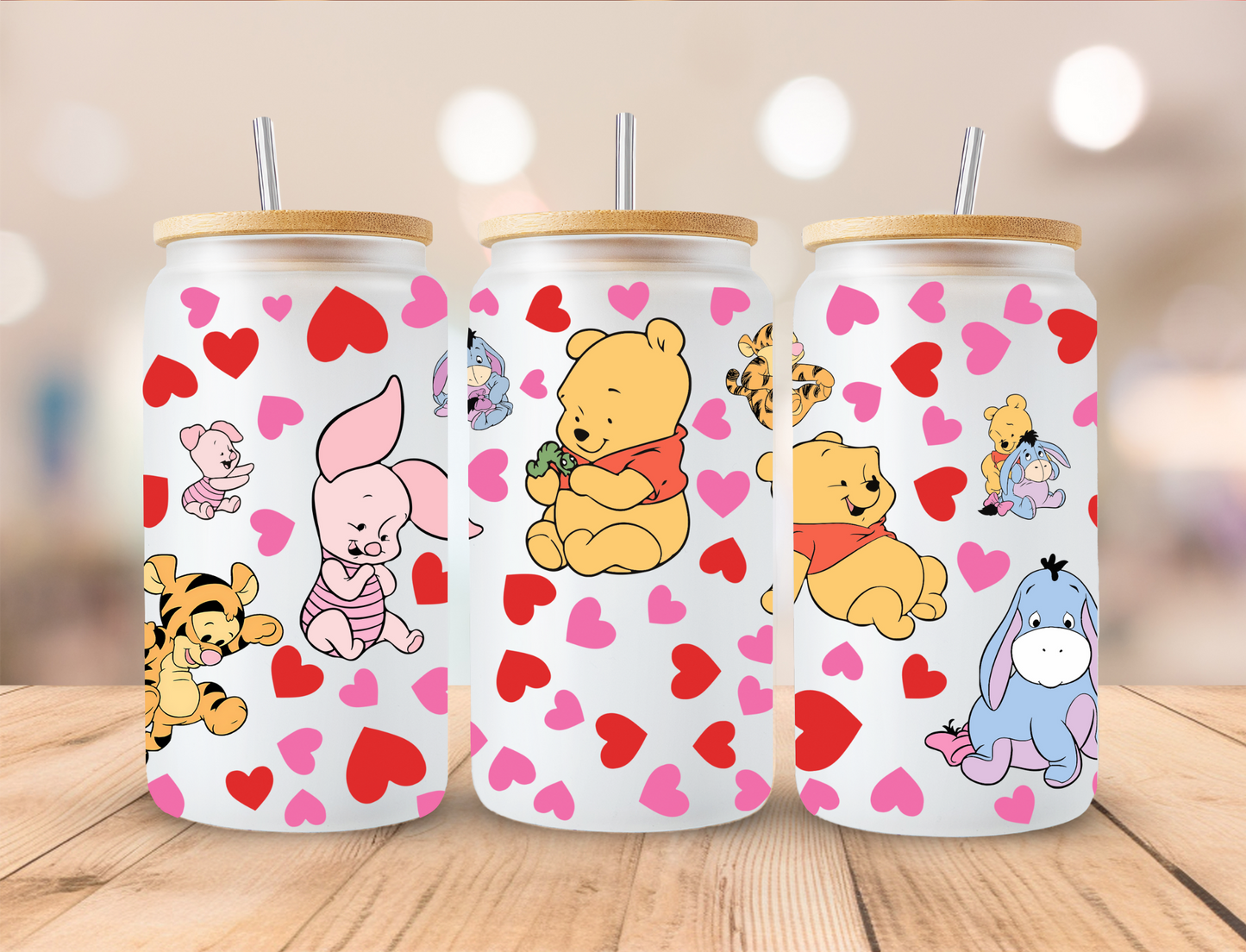 Valentines Bear and Friends - 16 oz Libby UV DTF Wrap