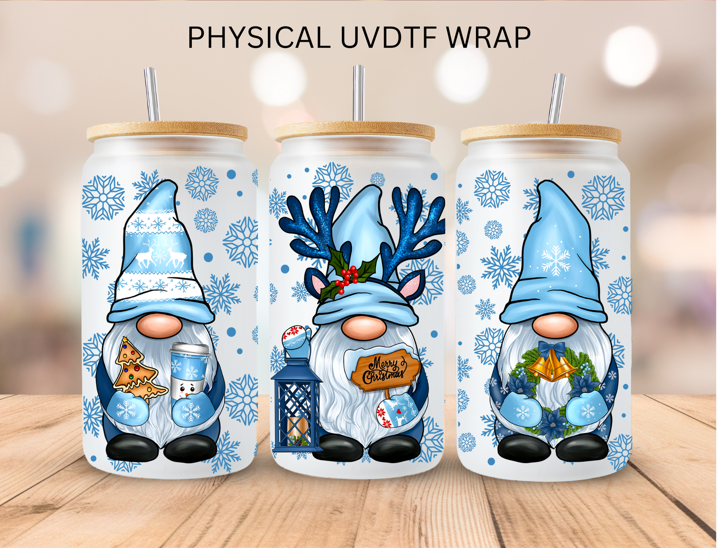 Christmas Snowflake Gnome - 16 oz / 20 oz Libby UV DTF Wrap