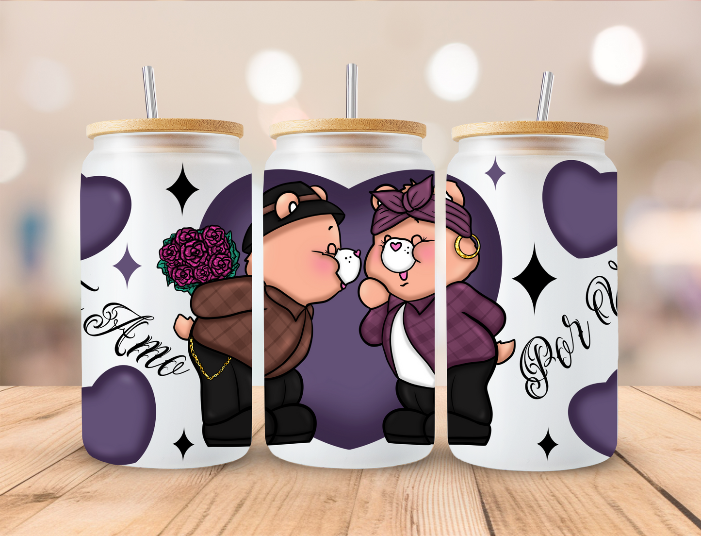 Chicano Bears Te Amo Por Vida MAUVE - 16 oz / 20 oz Libby UV DTF Wrap