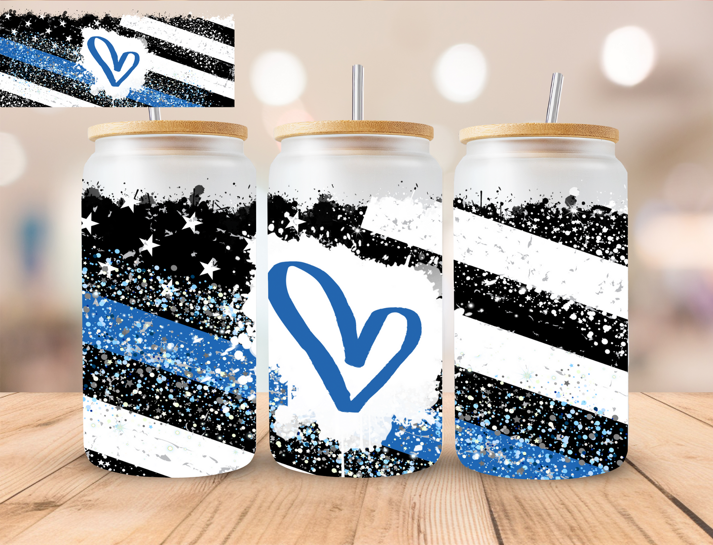 Police Heart Support - 16 oz / 20 oz Libby UV DTF Wrap