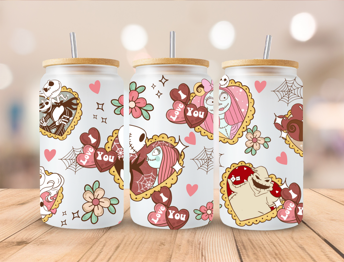 Valentines Skeleton Couple I Love You - 16 oz Libby UV DTF Wrap