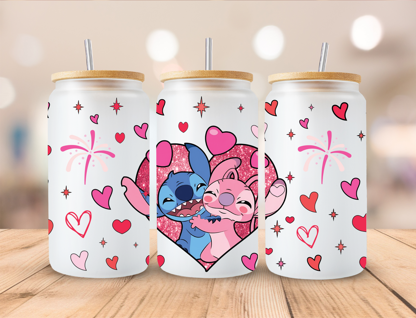 Valentines Blue Alien Firework Love - 16 oz / 20 oz Libby UV DTF Wrap