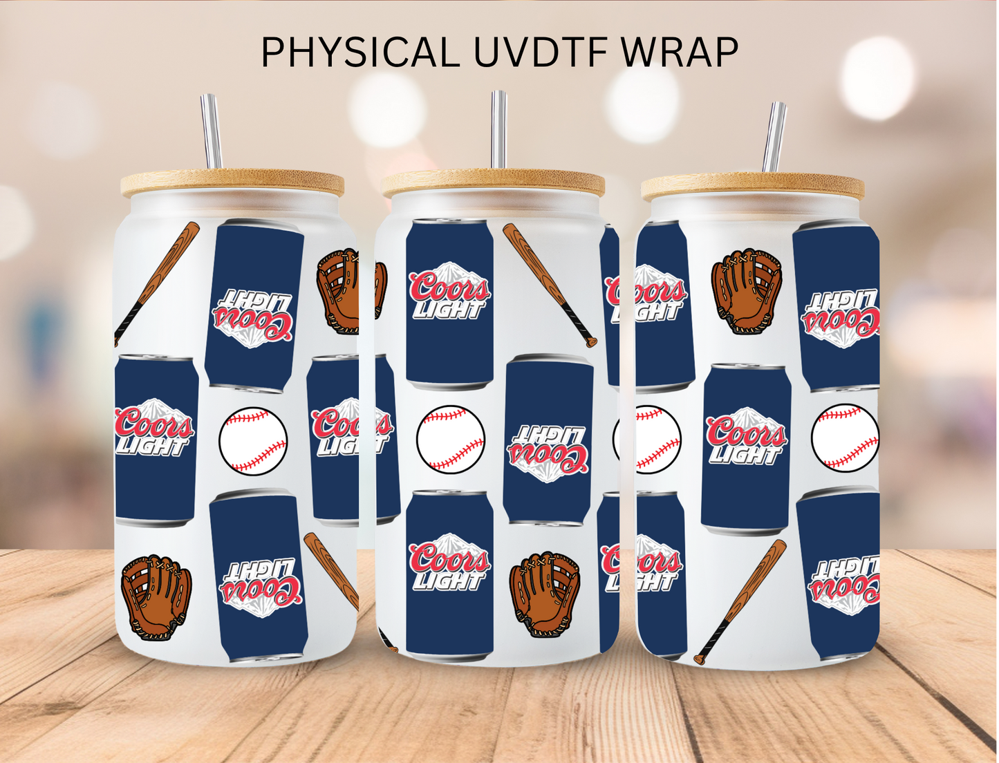 Baseball Light Drink - 16 oz / 20 oz Libby UV DTF Wrap