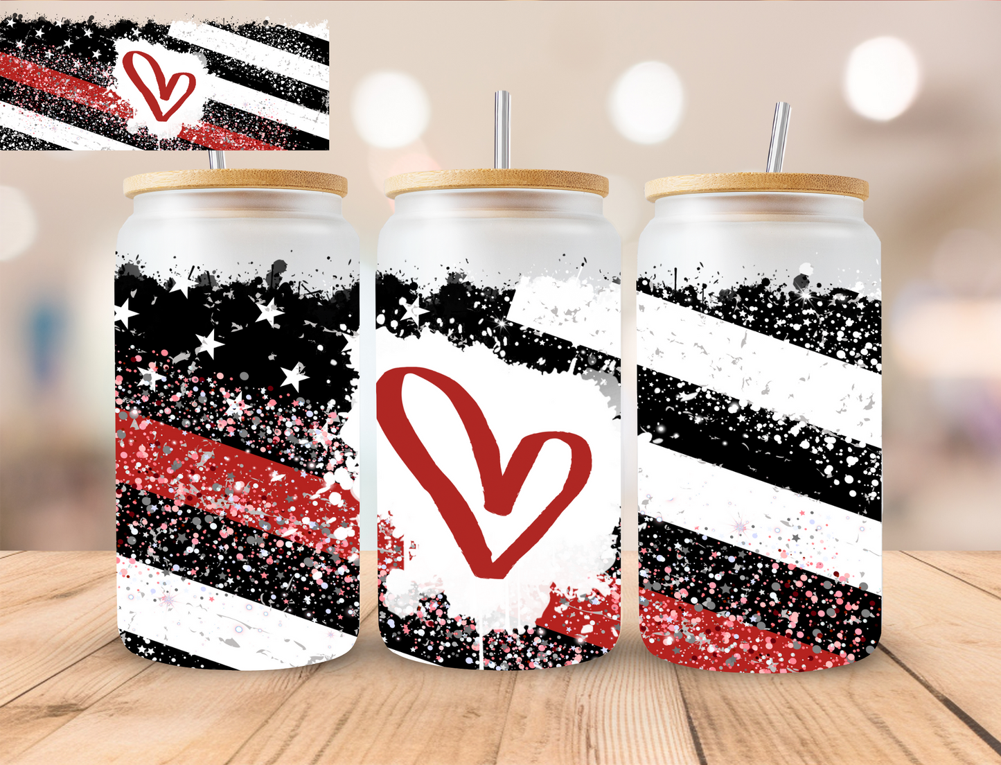 Firefighter Heart Support - 16 oz / 20 oz Libby UV DTF Wrap