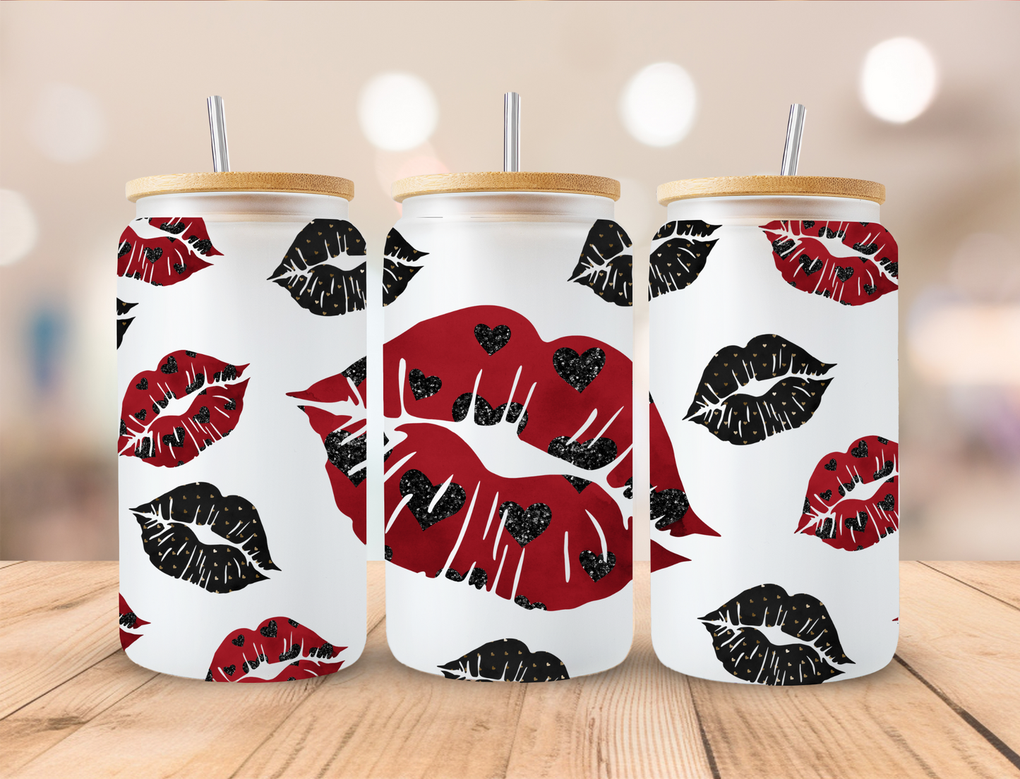 Valentines Heart Lips - 16 oz / 20 oz Libby UV DTF Wrap