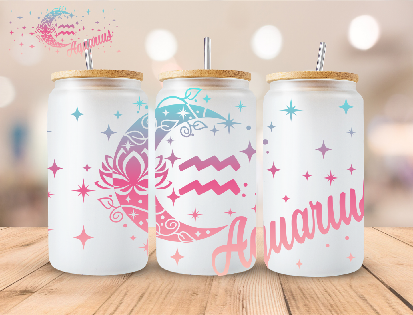 Aquarius Moon - 16 oz / 20 oz Libby UV DTF Wrap