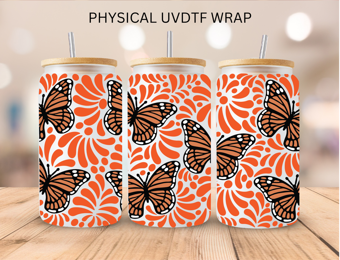 Orange Monarch Butterfly Talavera - 16 oz / 20 oz Libby UV DTF (Copy)