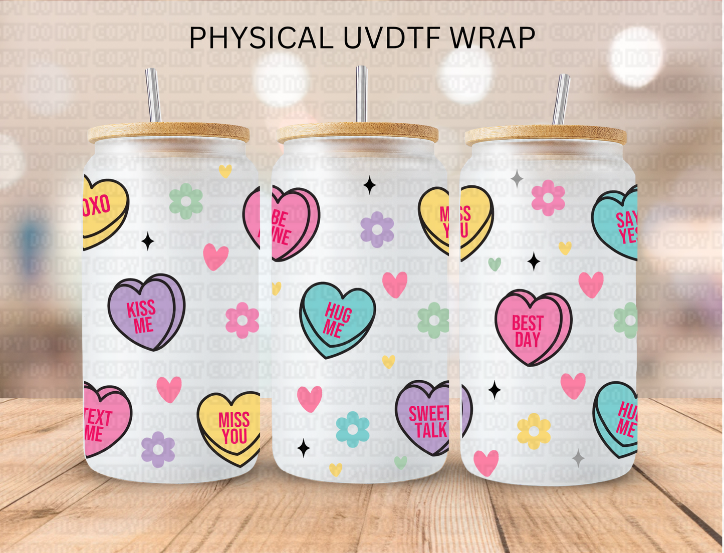 Valentines Daisy Candy Hearts - 16 oz / 20 oz Libby UV DTF