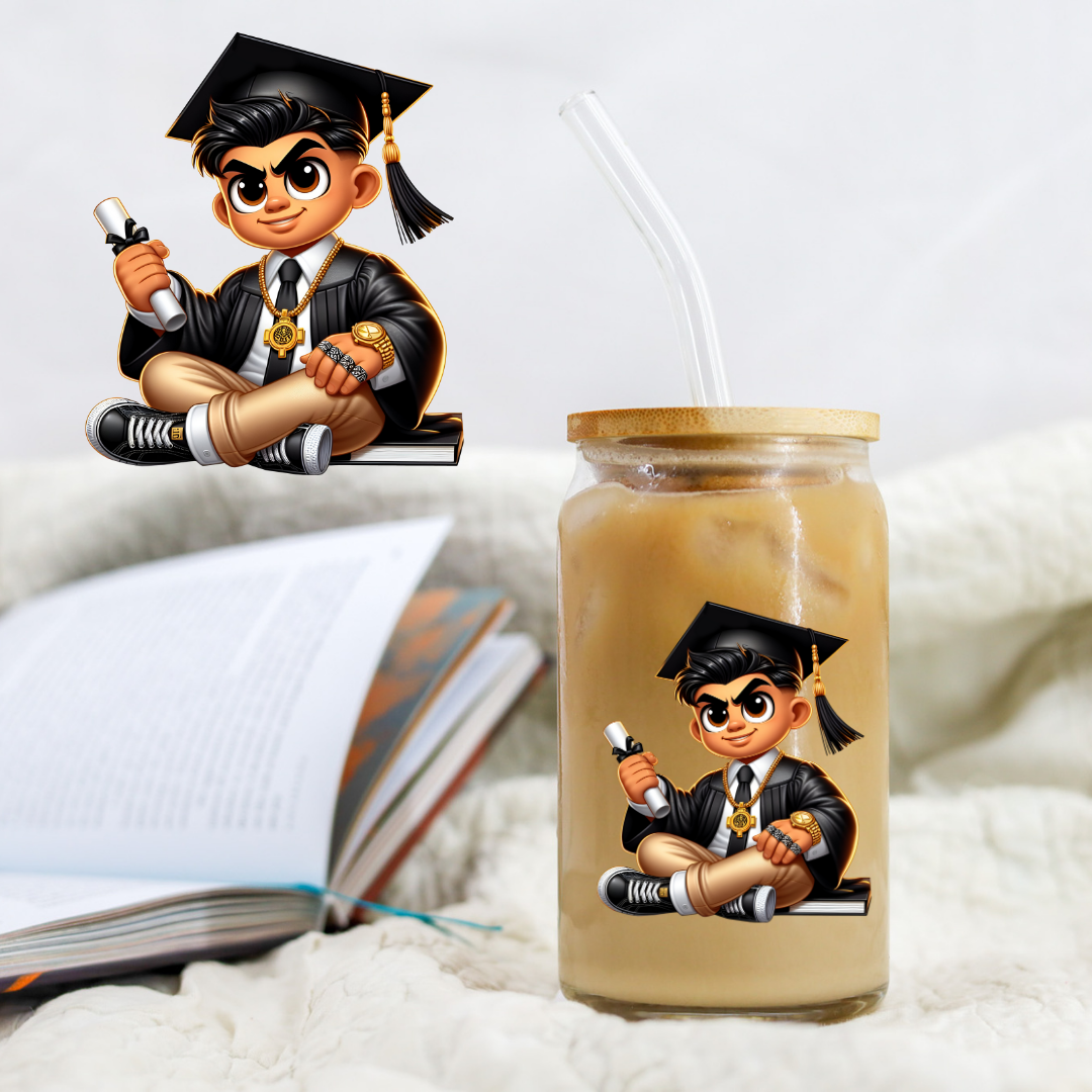 Chicano Graduation Black Hair - UV DTF Libby Decal