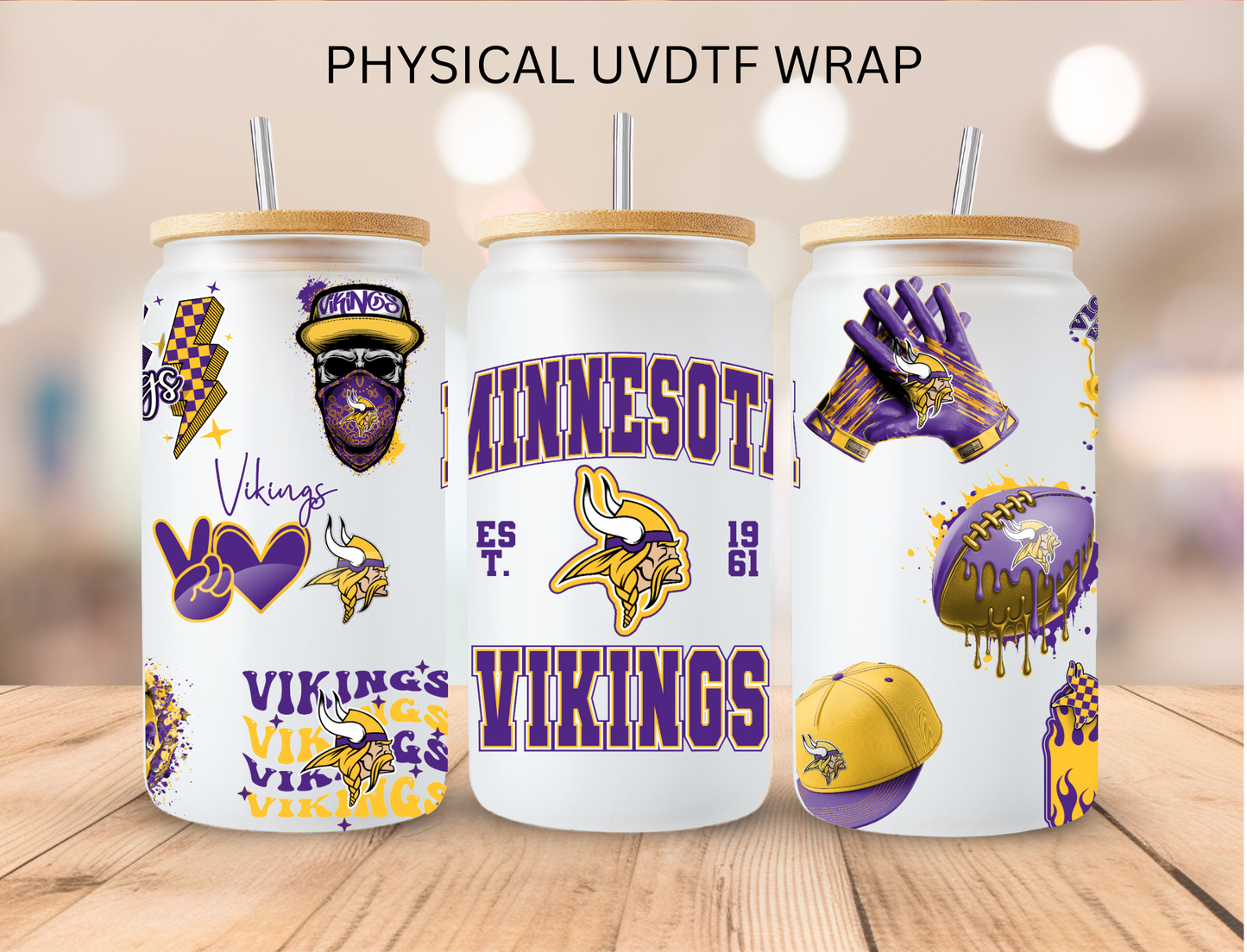 Vikings NFL Team - 16 oz / 20 oz Libby UV DTF Wrap