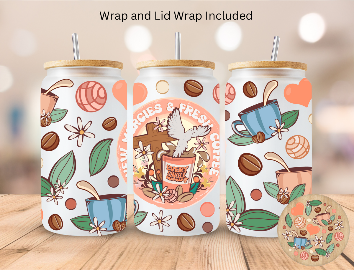 Faith Every Single Morning - 16 oz / 20 oz Libby UV DTF Wrap and Lid Combo Bundle