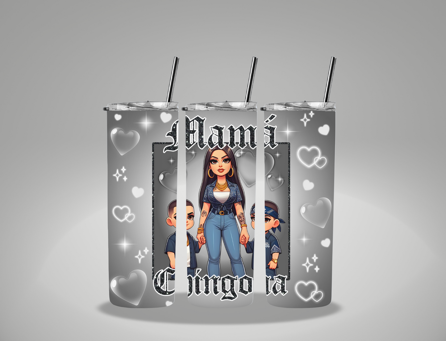 Chicano Gray Mama Chingona - 20oz Skinny Tumbler Wrap