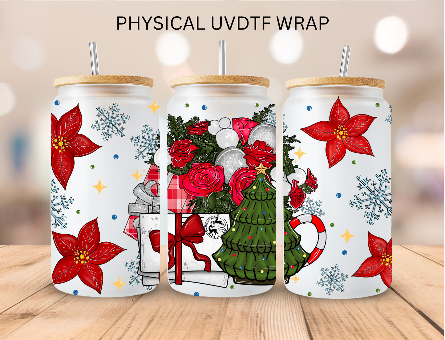 Poinsette Christmas Tree Mug - 16 oz / 20 oz Libby UV DTF Wrap