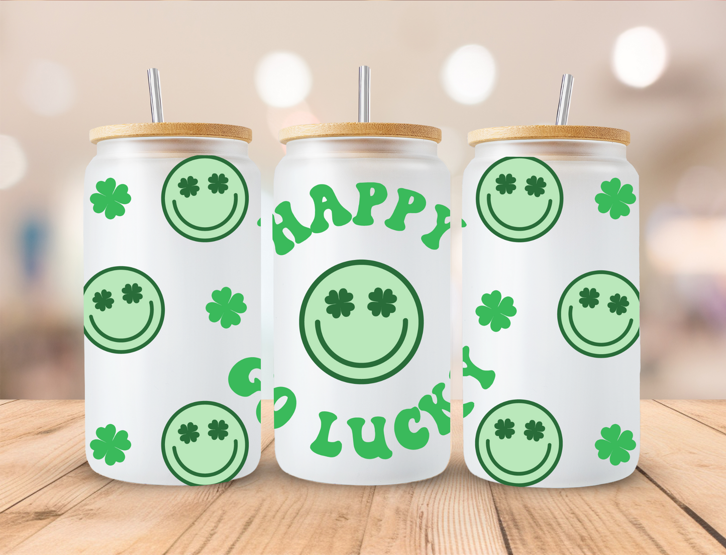 Saint Patrick's Smiley Happy Go Lucky - 16 oz / 20 oz Libby UV DTF Wrap