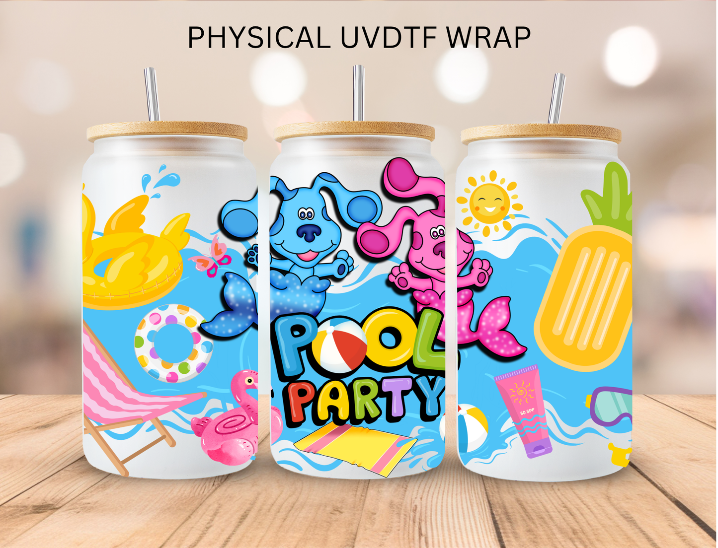 Blues Pool Party - 16 oz / 20 oz Libby UV DTF Wrap