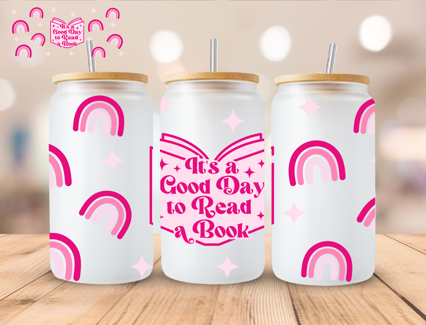 Pink Its A Good Day To Read A Book - 16 oz / 20 oz Libby UV DTF Wrap