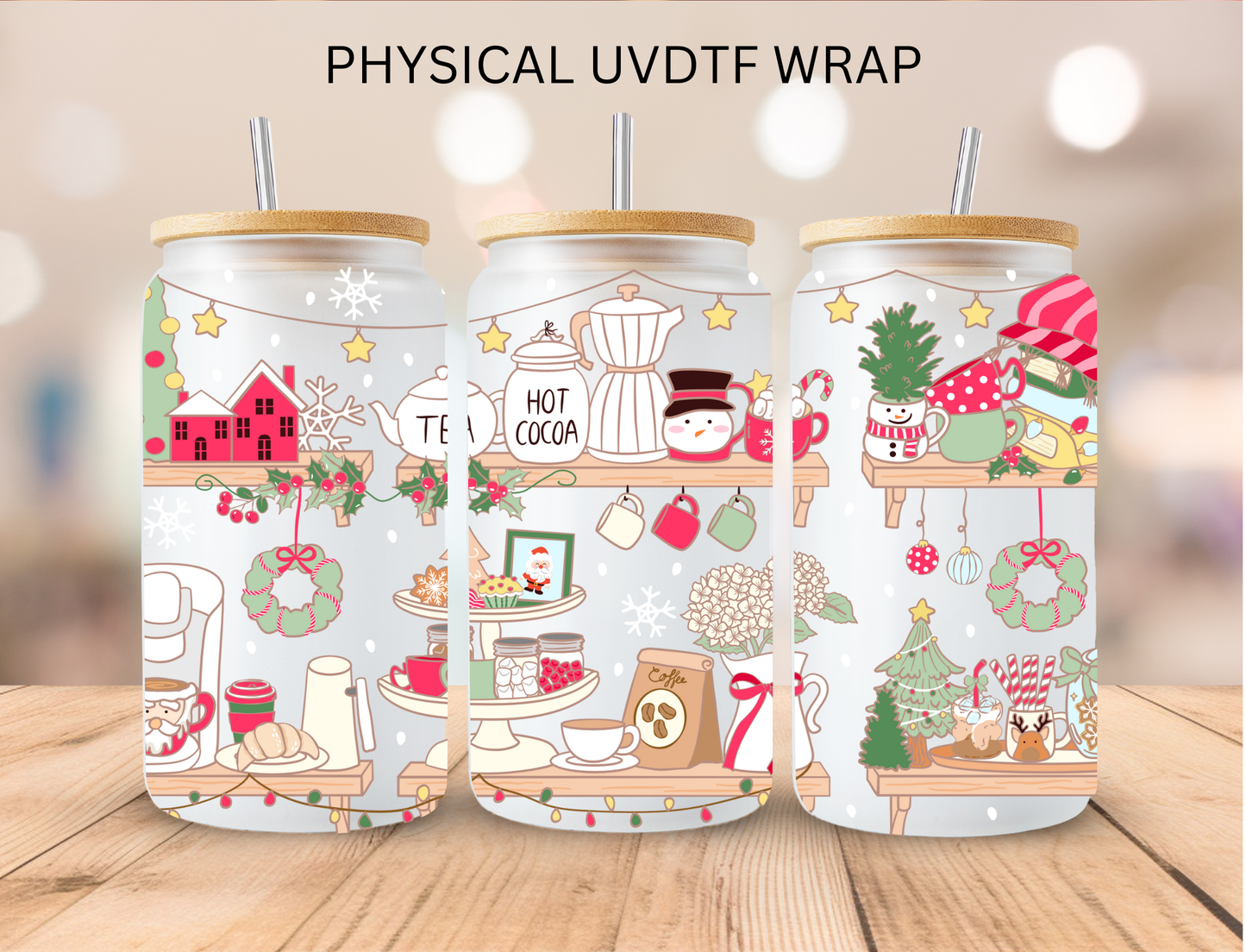 Christmas Bookshelf - 16 oz / 20 oz Libby UV DTF Wrap