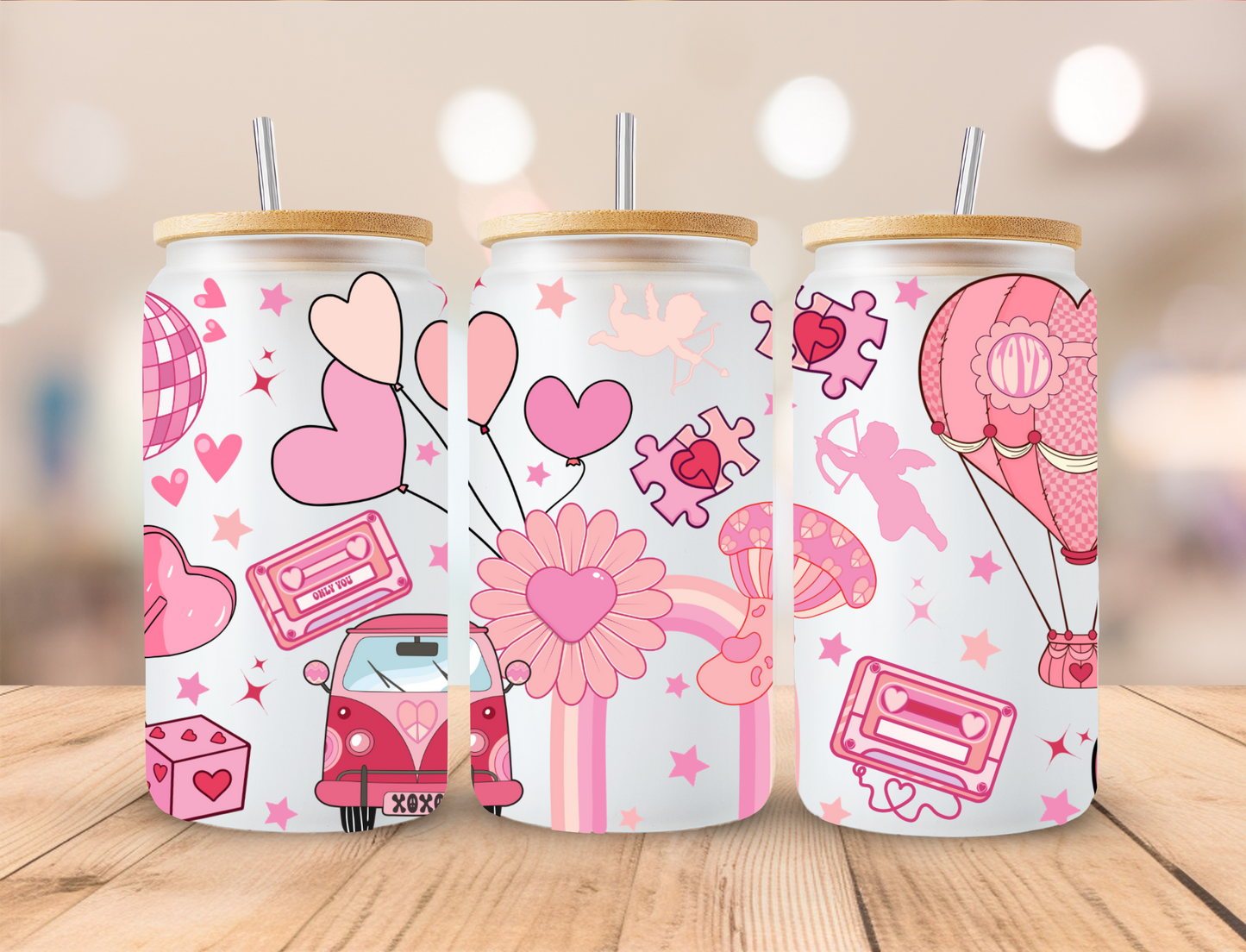 Retro Valentines - 16 oz Libby UV DTF Wrap