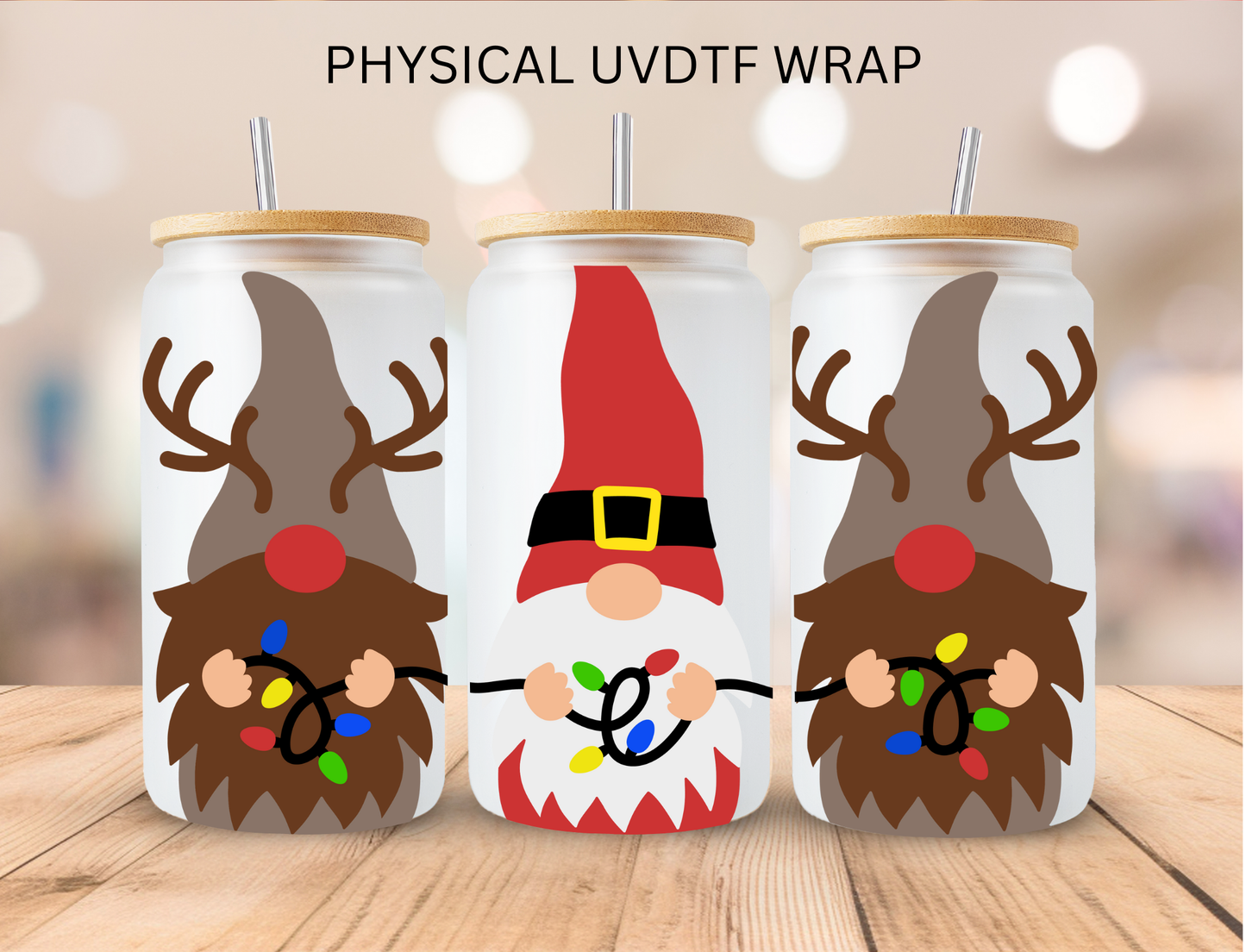 Christmas Light Gnomes - 16 oz / 20 oz Libby UV DTF Wrap