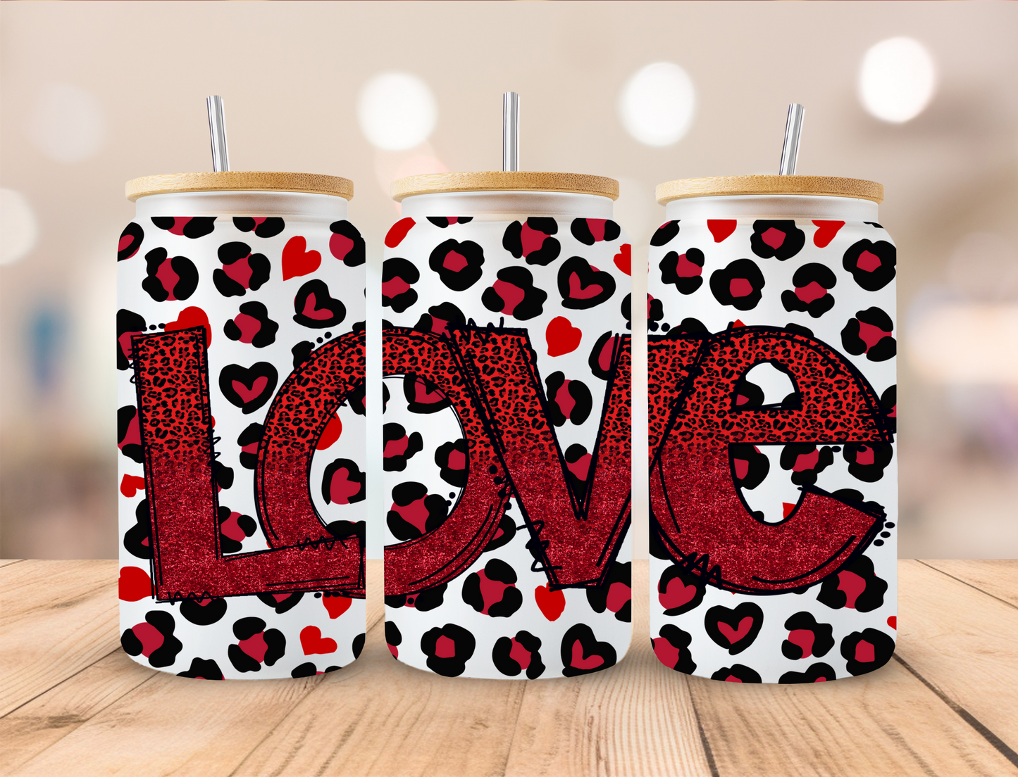 Valentines Cheetah LOVE - 16 oz / 20 oz Libby UV DTF Wrap