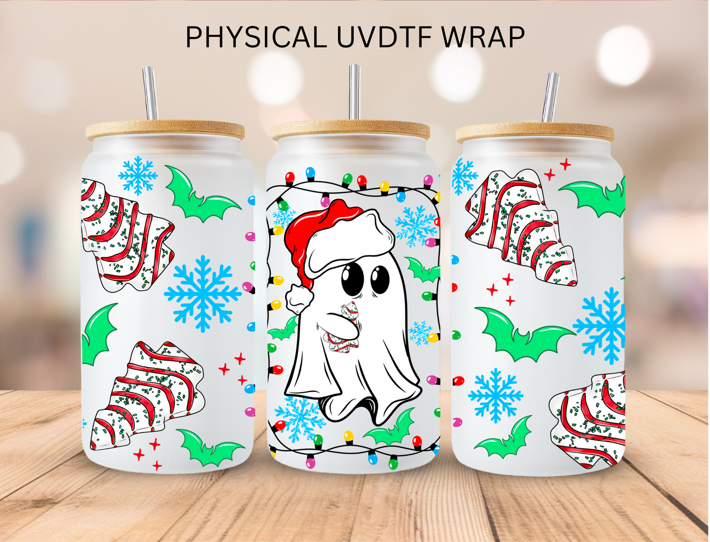 Christmas Cake Trees And Ghosts - 16 oz / 20 oz Libby UV DTF Wrap