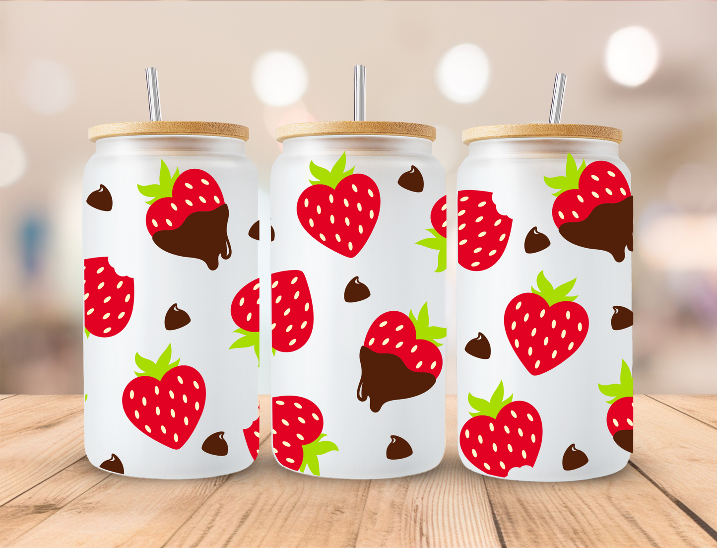 Valentines Chocolate Hearts And Strawberries - 16 oz Libby UV DTF Wrap