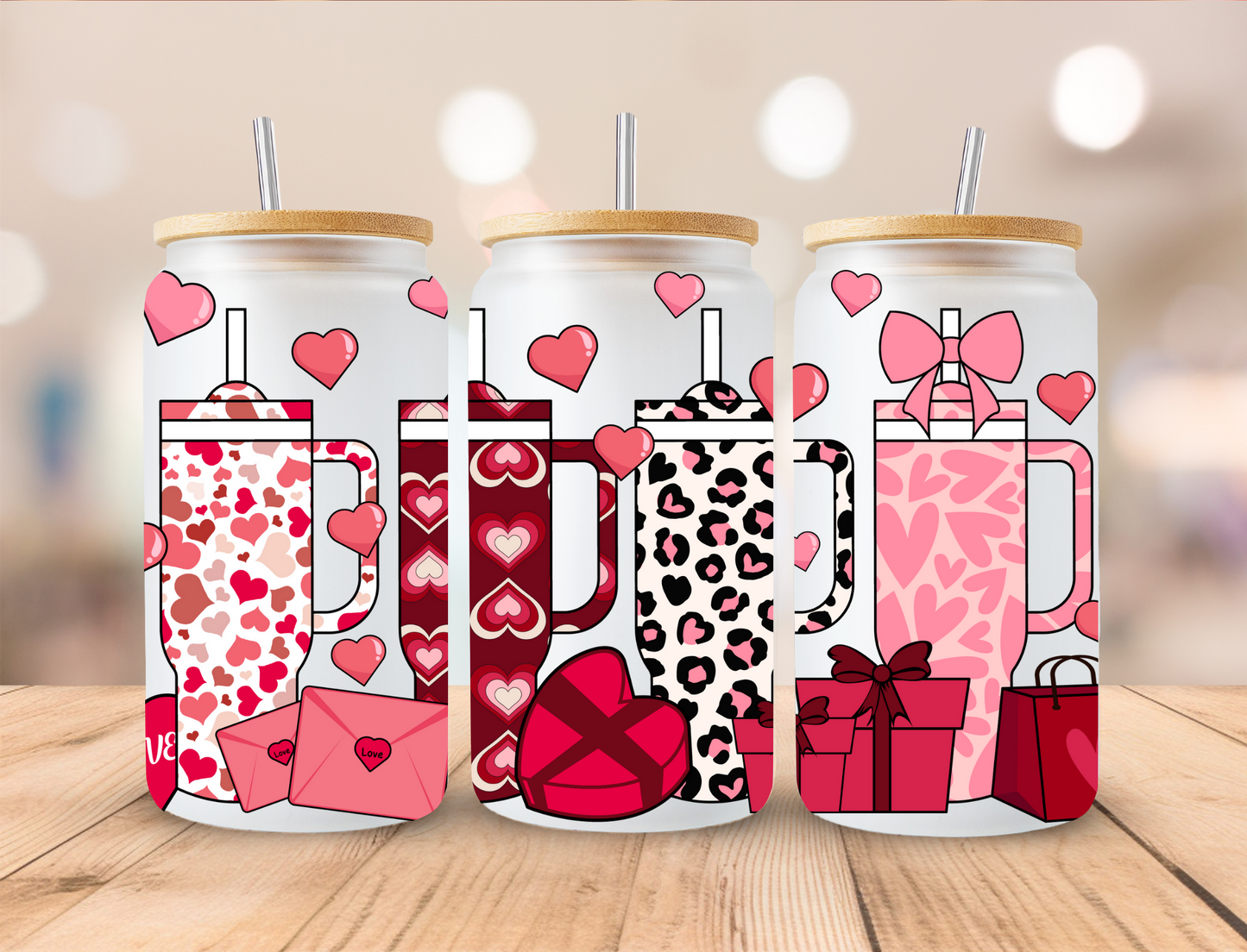 Valentines Cheetah Tumblers - 16 oz / 20 oz Libby UV DTF Wrap