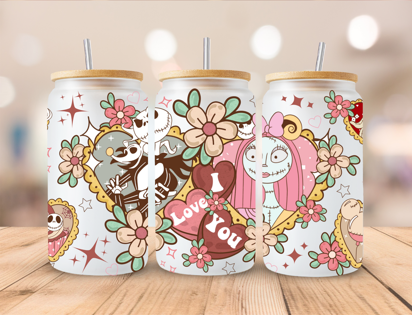 Valentine Skeleton Couple - 16 oz Libby UV DTF Wrap