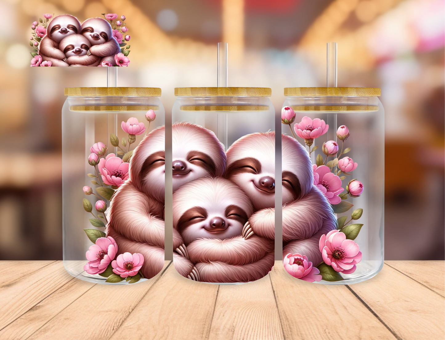 Pink Sloth - 16 oz / 20 oz Libby UV DTF Wrap