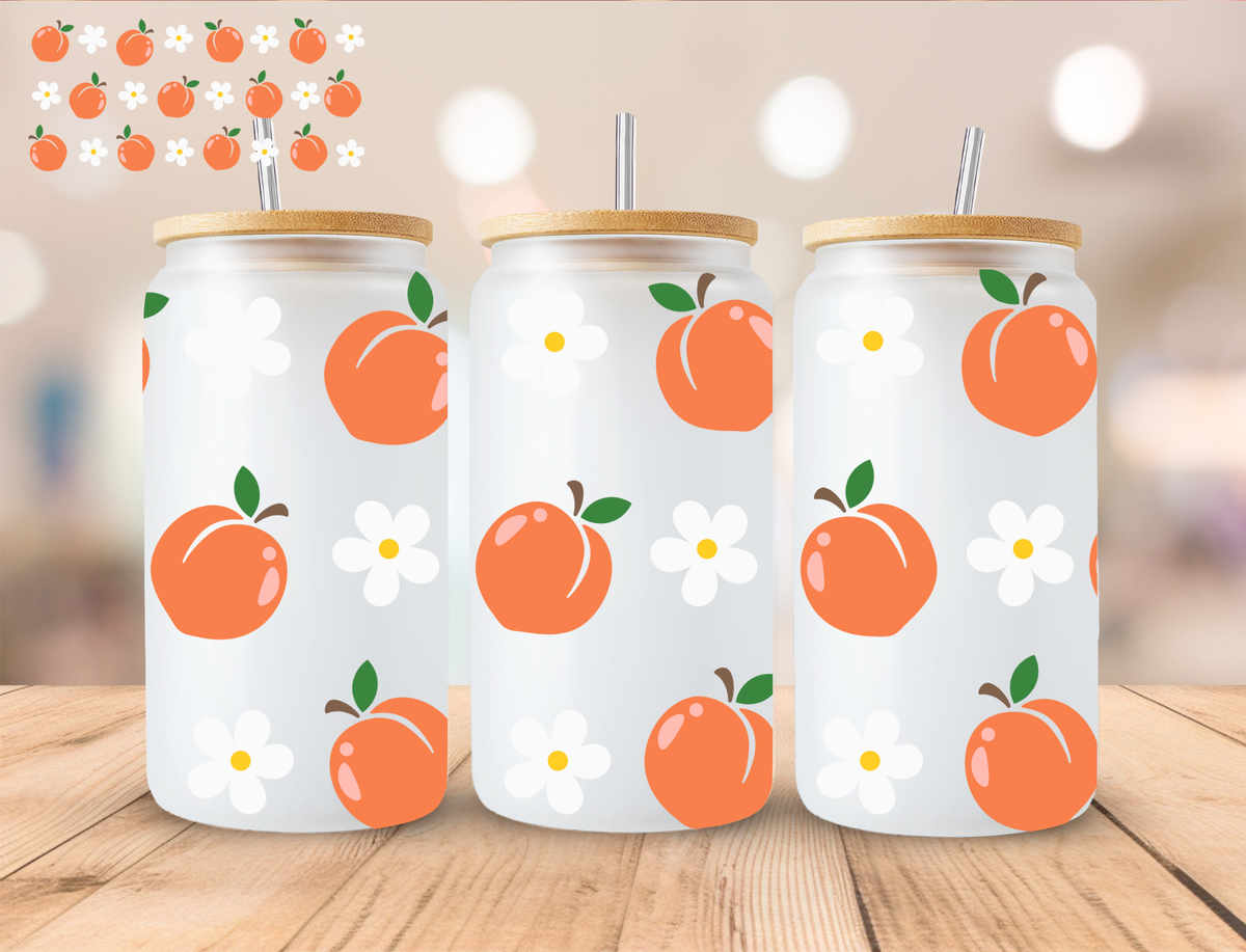 Peaches And Daisies - 16 oz / 20 oz Libby UV DTF Wrap