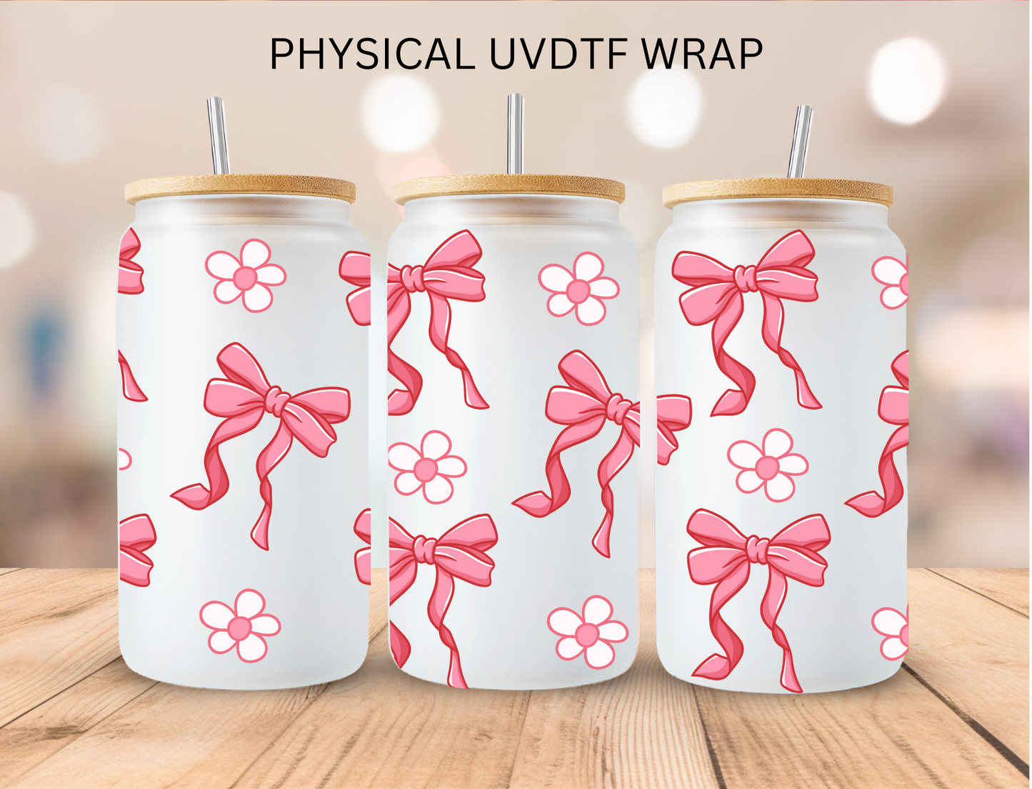 Pink Coquette Bow Pink Daisies - 16 oz / 20 oz Libby UV DTF