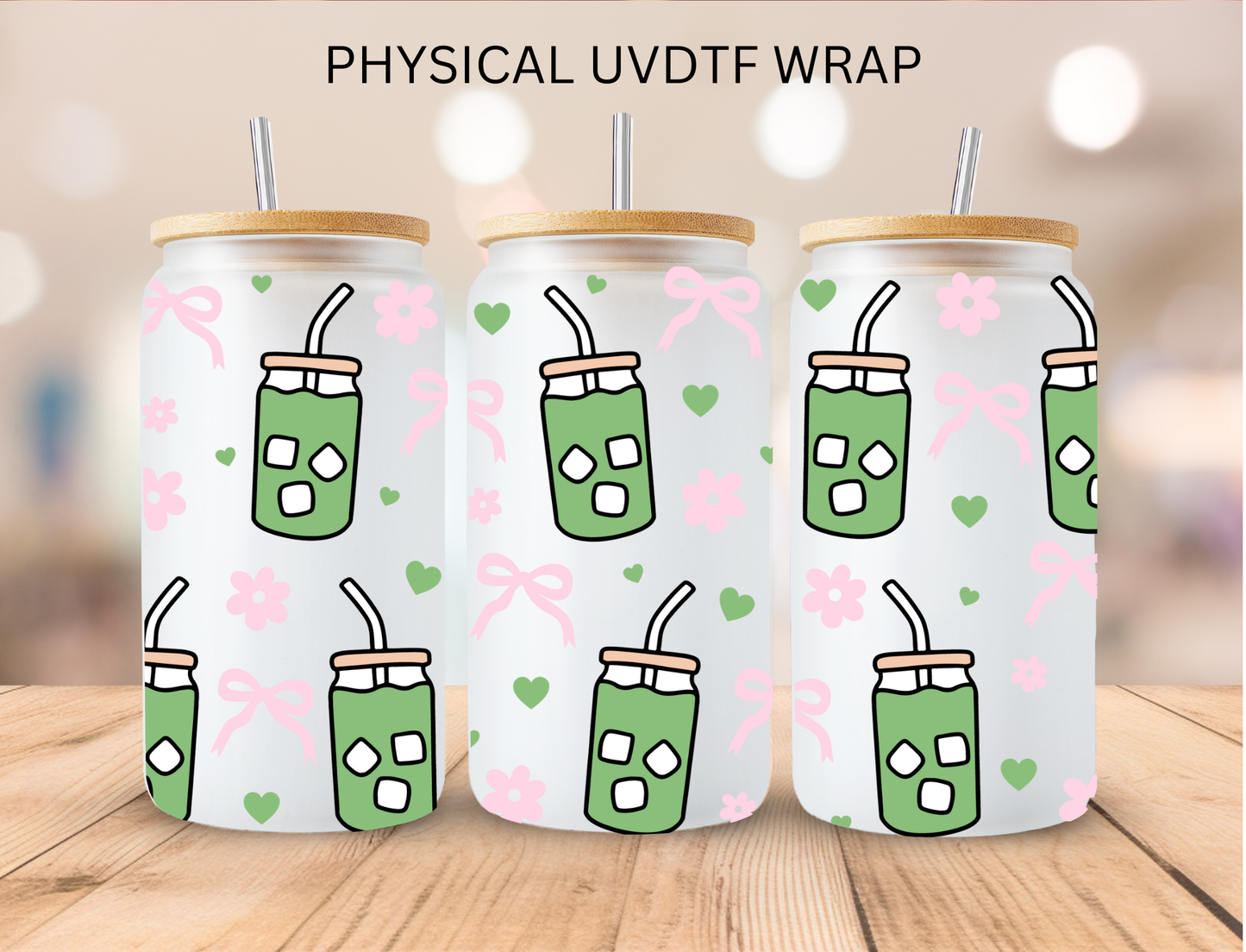 Boho Green Drink - 16 oz / 20 oz Libby UV DTF Wrap