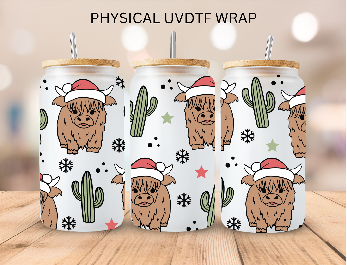 Christmas Heifer - 16 oz / 20 oz Libby UV DTF Wrap
