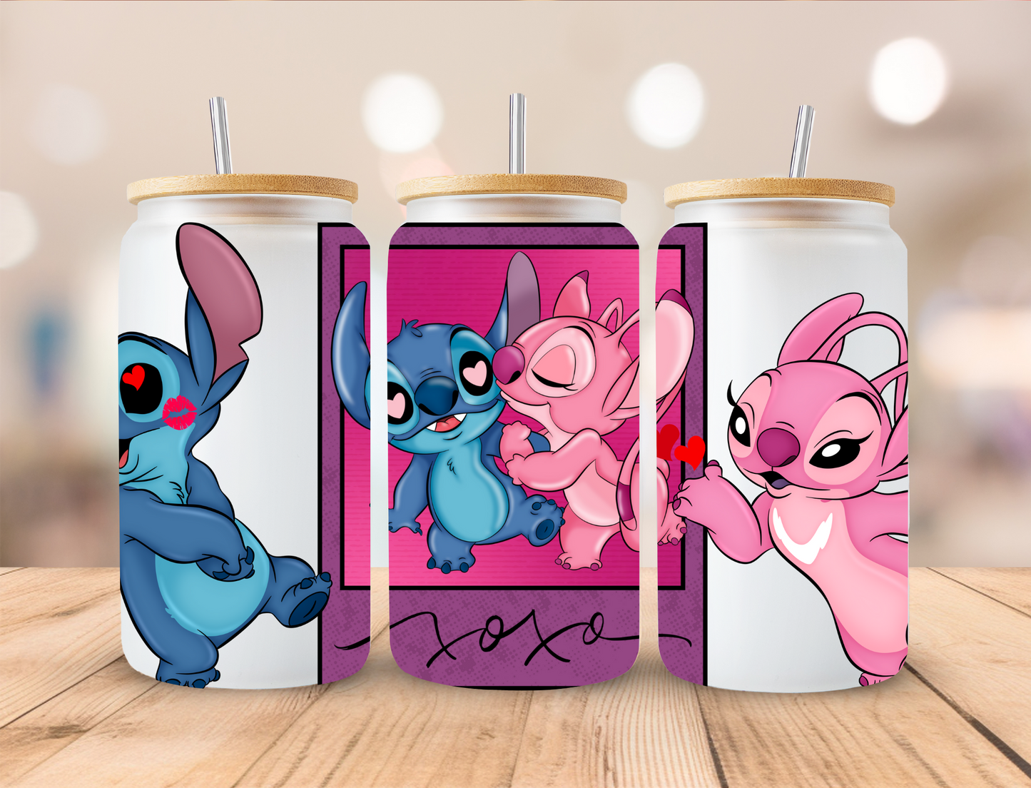 Valentines Alien Couple Card XOXO - 16 oz Libby UV DTF Wrap