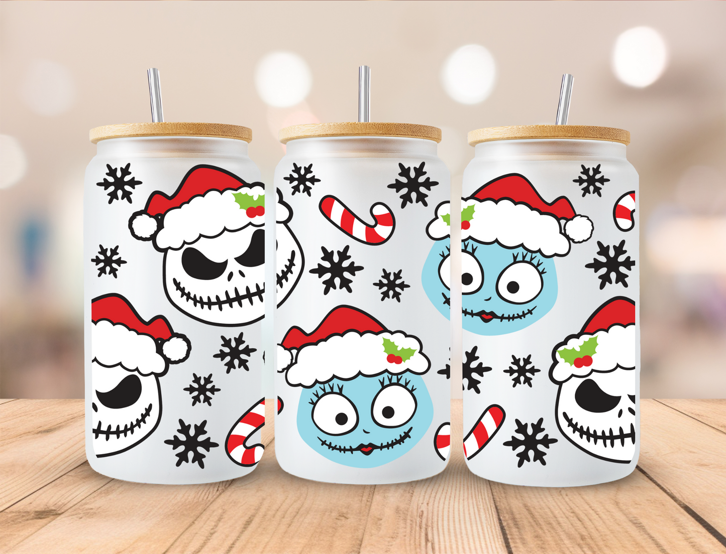 Christmas Skeleton Couple - 16oz Libby UV DTF Wrap RTS