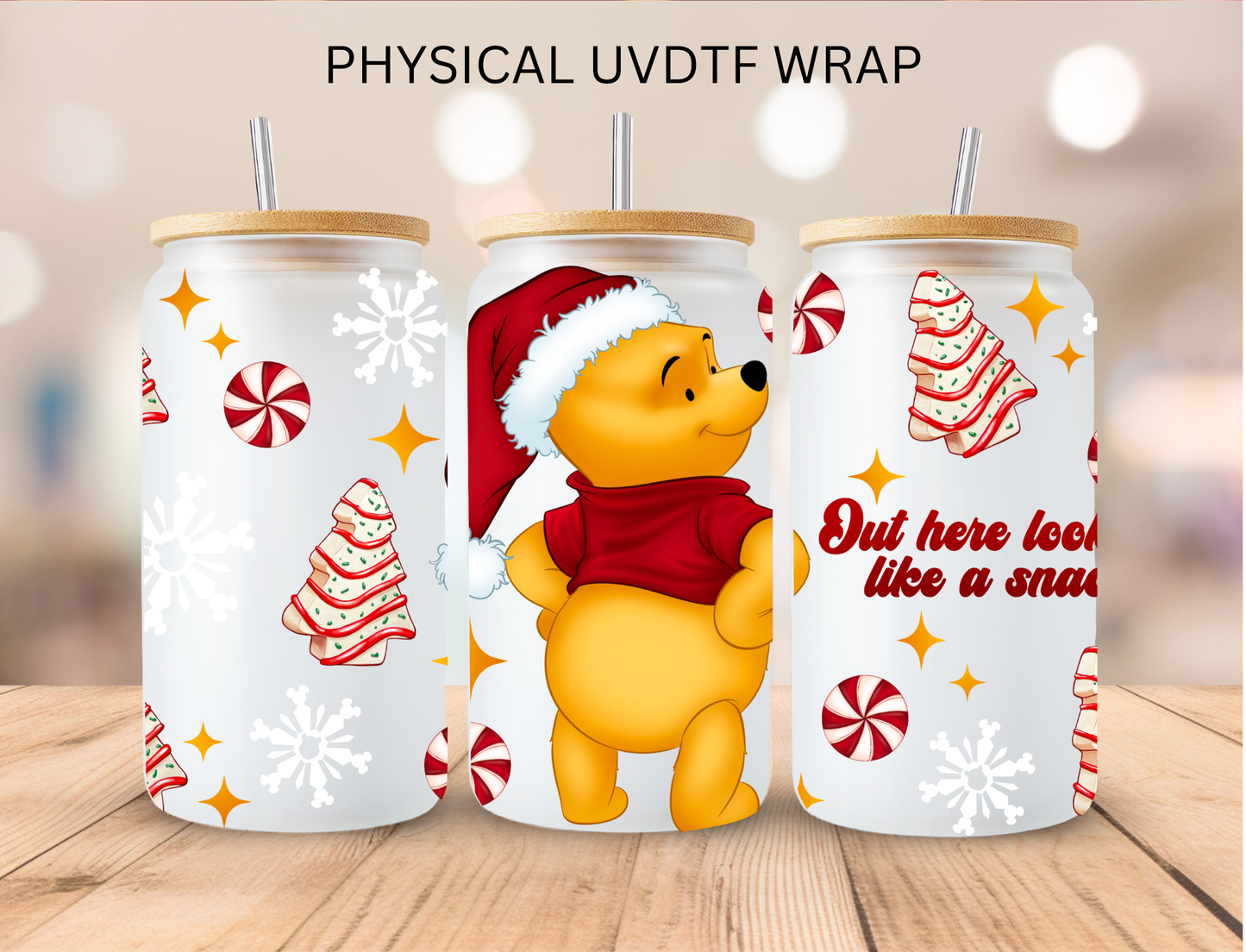 Christmas Yellow Bear Looking Like A Snack - 16 oz / 20 oz Libby UV DTF Wrap