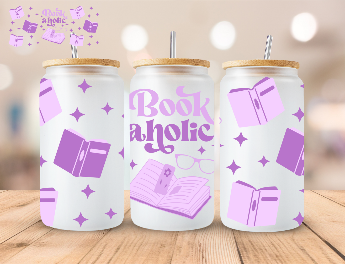 Purple Bookaholic - 16 oz / 20 oz Libby UV DTF Wrap