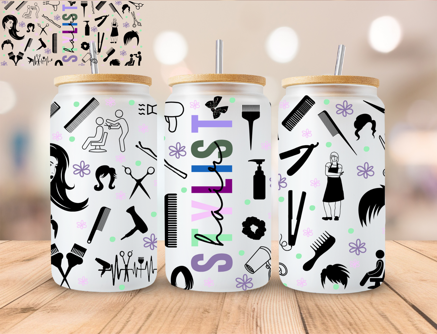 Hair Stylist - 16 oz / 20 oz Libby UV DTF Wrap