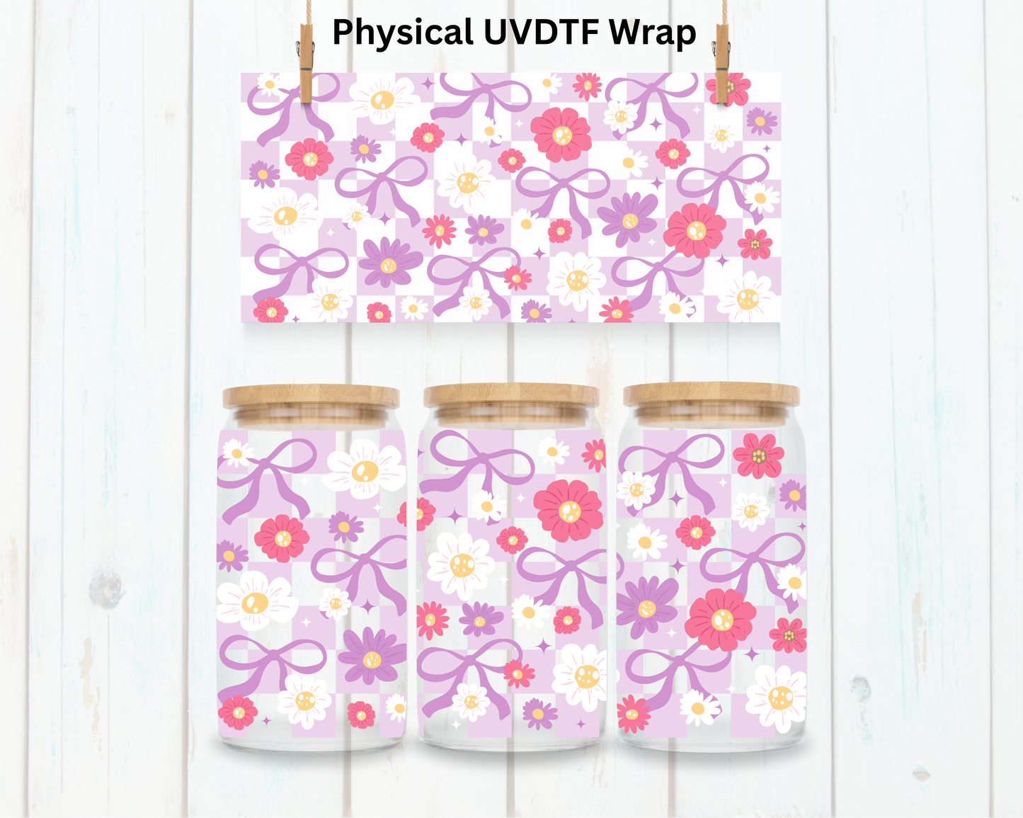 Checkered Floral Coquette Bow - 16 oz / 20 oz Libby UV DTF